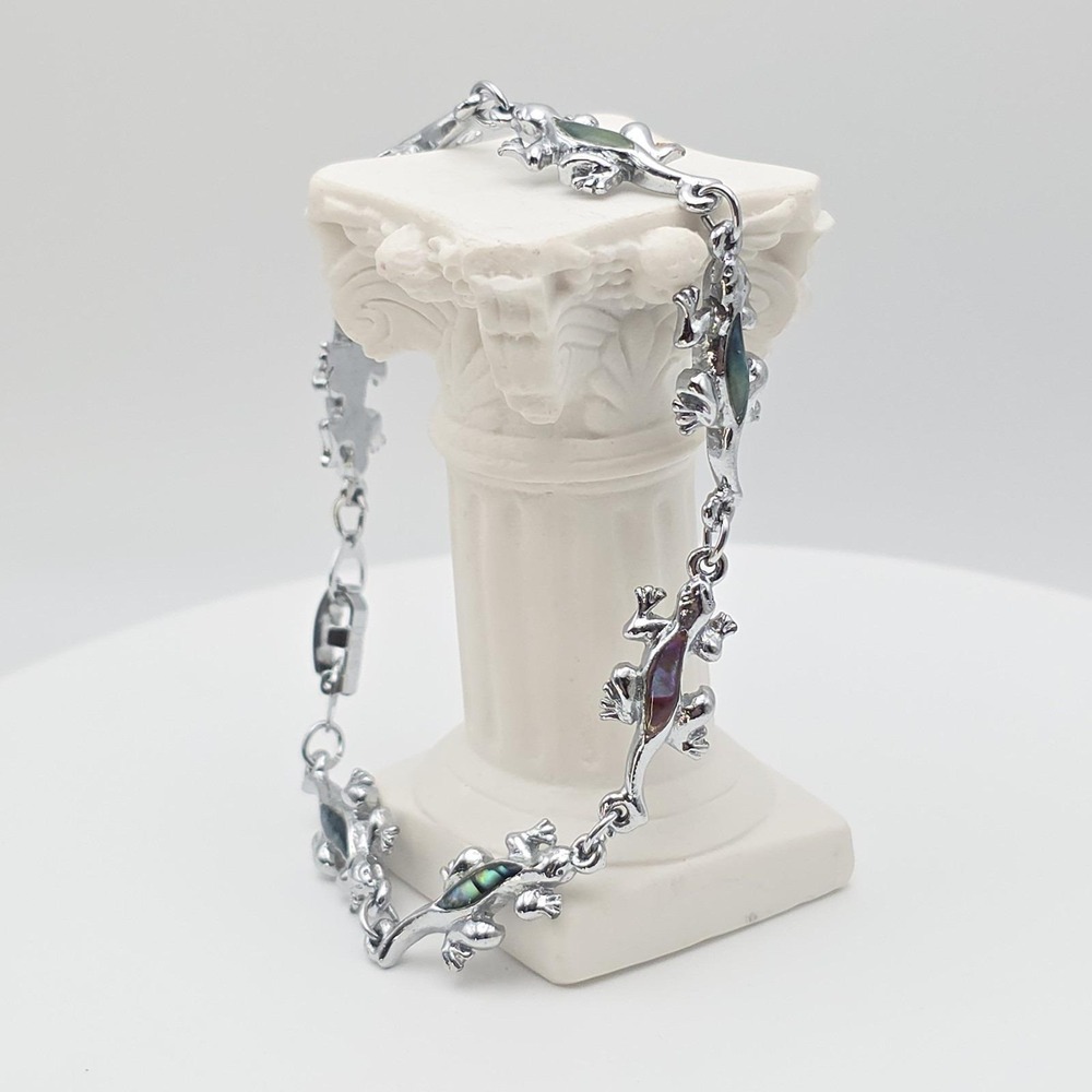 Vintage S-80 Lizard Bracelet Multi-Colored Resin Silver‎ Plate 8" FREE $HIPPING! - Picture 4 of 14